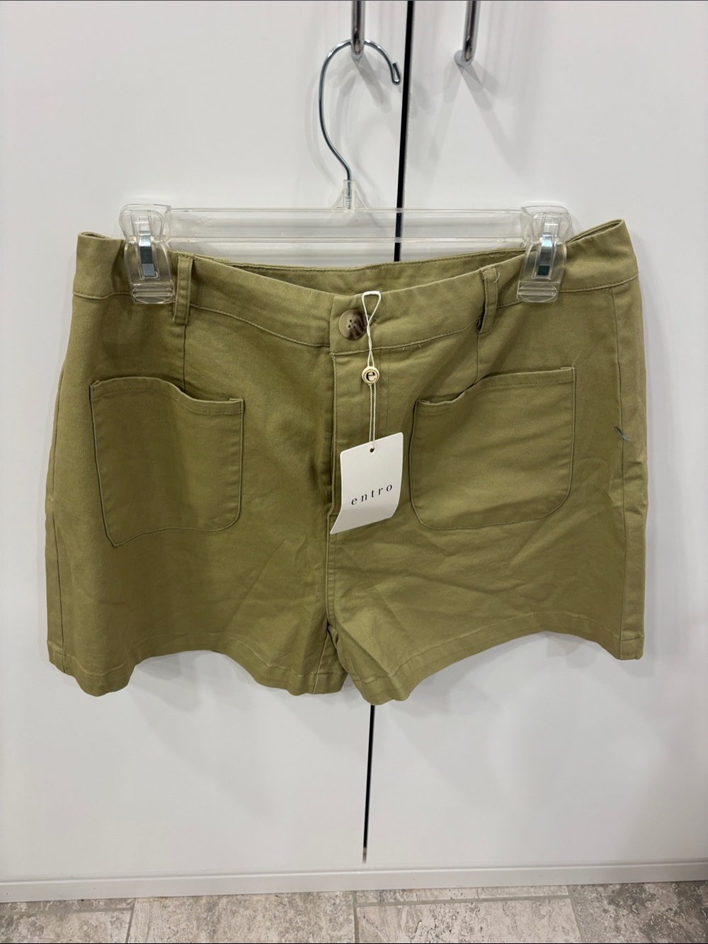 entro Olive Green Cotton Utility Shorts for Women